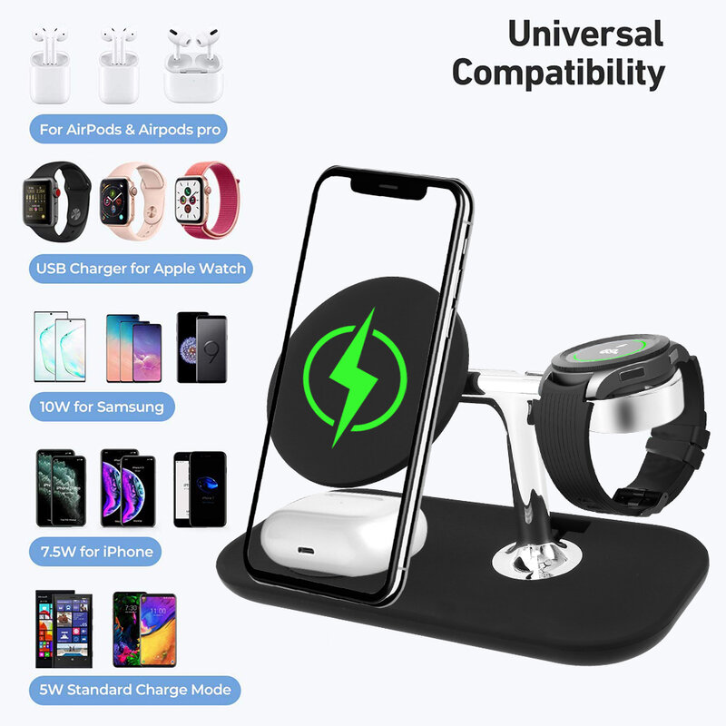 Wireless Charger Stand 5W Fast Charging Station 3 in 1 Wireless Charging Dock for iPhone 12 mini/12/12 Pro/12 Pro Max
