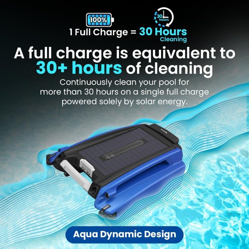 Solar Powered Automatic Robotic Pool Skimmer Cleaner with 30-Hour Continuous Cleaning Battery Power