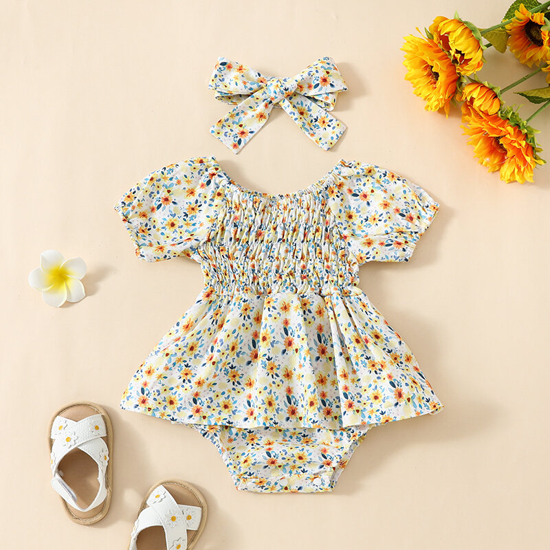Toddler Baby Girl Summer Clothes Short Sleeve Floral Romper Dress Newborn Baby Girl Photography Outfit