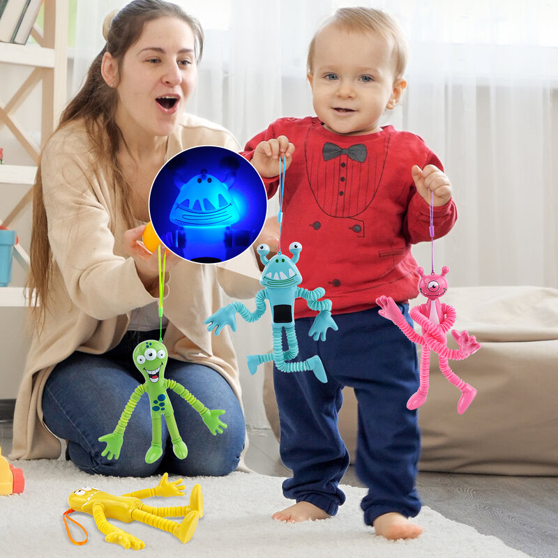 4 szt. LED teleskopowa przyssawka małe potwory zabawka, zabawna świetlista zabawki typu Fidget sensoryczna dla dzieci (losowe kolory i style)