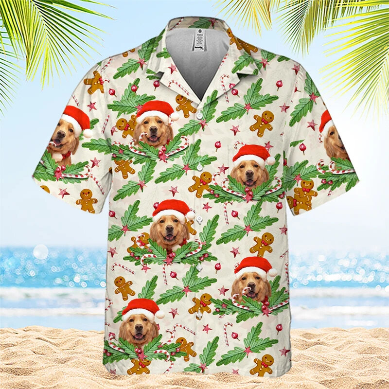 Гавайская рубашка для мужчин, модная повседневная Пляжная сорочка с коротким рукавом, на пуговицах, с принтом анимационной собаки, размеры до 6XL, на лето
