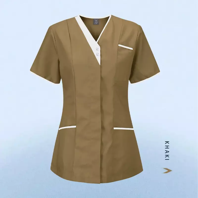 High Quality Solid Color Nursing Scrubs Tops Women Uniforms Pet Clinic Nurse Blouse Medical Doctor Work Clothing Wholesale New