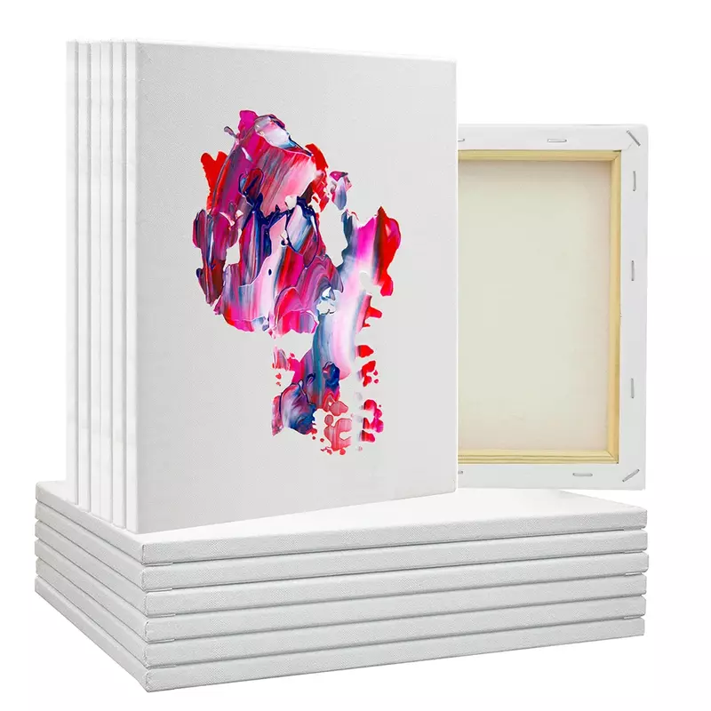 Mini tablero de arte en blanco para pintura al óleo acrílica, lienzo de artista estirado, arte de obra de arte de algodón, pintura enmarcada, 6 piezas