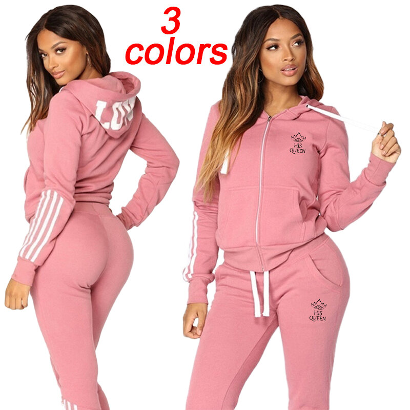Hot selling women's fashionable sportswear printed three striped hoodie and jogging pants women's sports slim fit sexy set