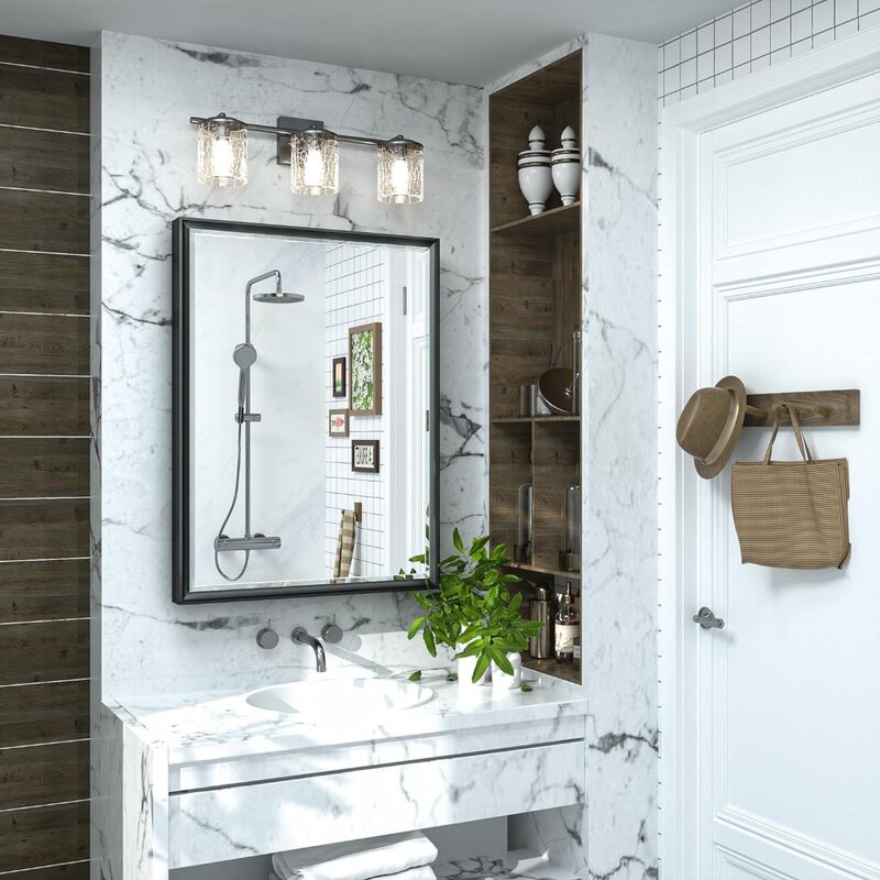Wall-montado embutido medicina armário, banheiro vaidade espelho, Black Metal emoldurado superfície, liga de alumínio, 20x26