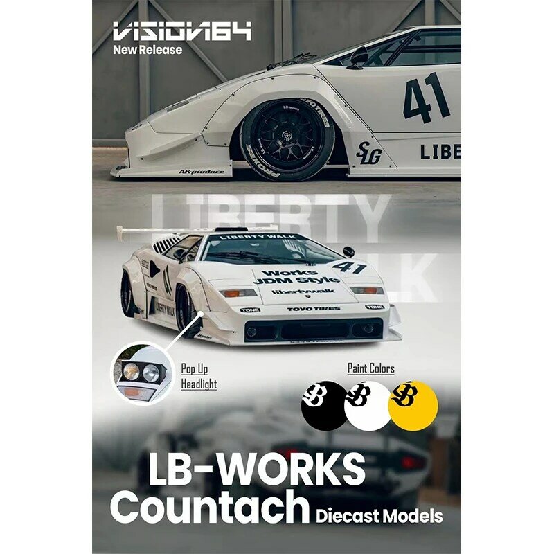 LBWK Countach LP500 Diecast Diorama Modèle de voiture, Collection de jouets miniatures, Vision64, 1:64, Pré-vente