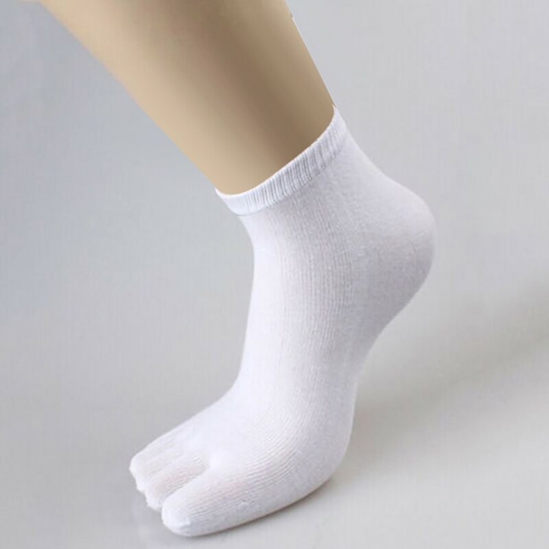 Calcetines de algodón con cinco dedos para hombre, medias transpirables de tobillo corto, para correr, Color sólido, negro, blanco y gris
