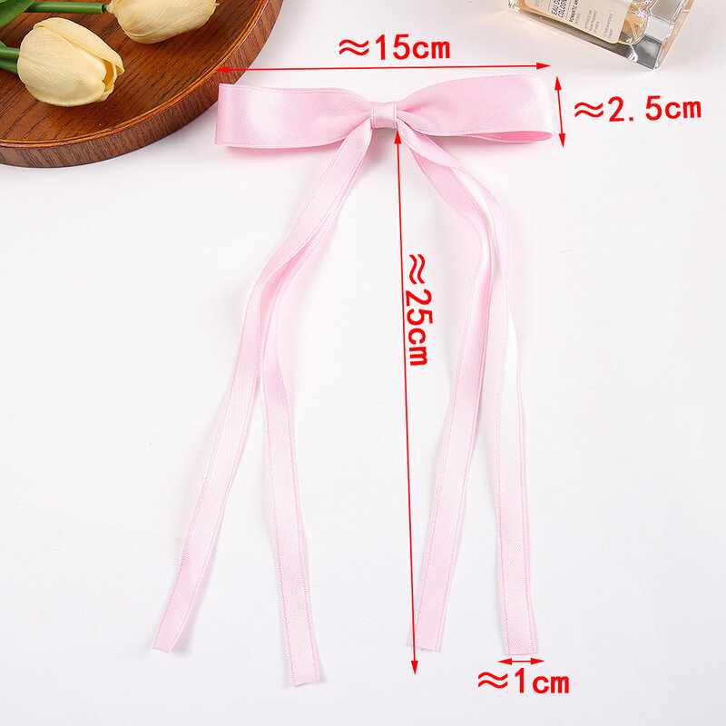 Fashionable Pink Double Ribbon Bow Women's Hair Clip Elegant and Sweet Ponytail Tie Hair Clip Simple and Exquisite Duckbill Clip