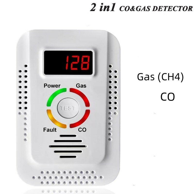 Detector de Gas Natural y monóxido de carbono 2 en 1, Monitor Detector de fugas de Gas Combustible para CO, Lng, GLP, metano