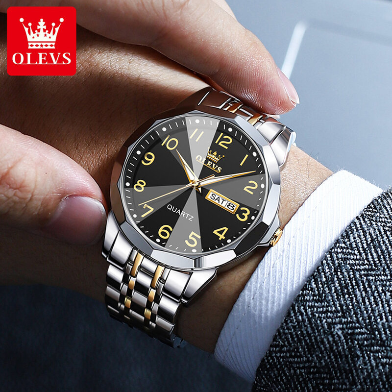 Zegarek nowy kwarc OLEVS dla mężczyzn minimalistyczny tarcza z cyframi diamentowy krój lustrzany modny biznesowy zegarek męski zegarki wodoodporne