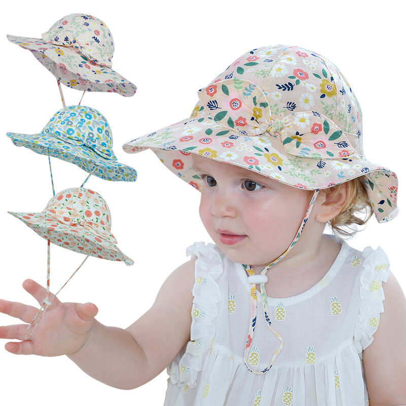 2022 verão bebê balde chapéus meninas uv sunhat crianças algodão floral praia chapéu crianças ao ar livre casual panama caps criança acessórios