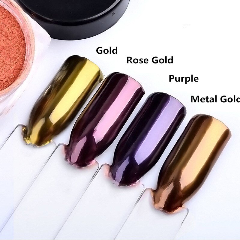 2 g/caja uñas decoraciones producto de larga duración de oro púrpura de la rosa roja pigmento de Color brillo metálico espejo polvo, uñas con purpurina