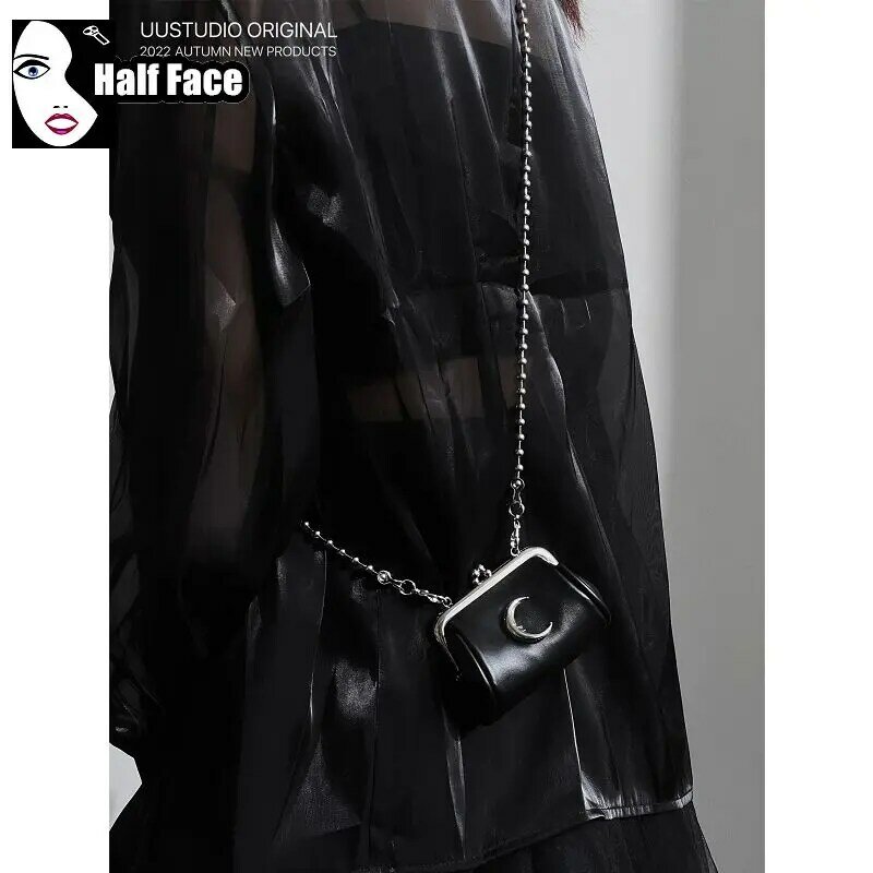 Y2K Girl Harajuku Women Gothic Advanced Versatile Crescent Handbag Punk One Shoulder Design Lolita Mini Chain Crossbody Bag Tote