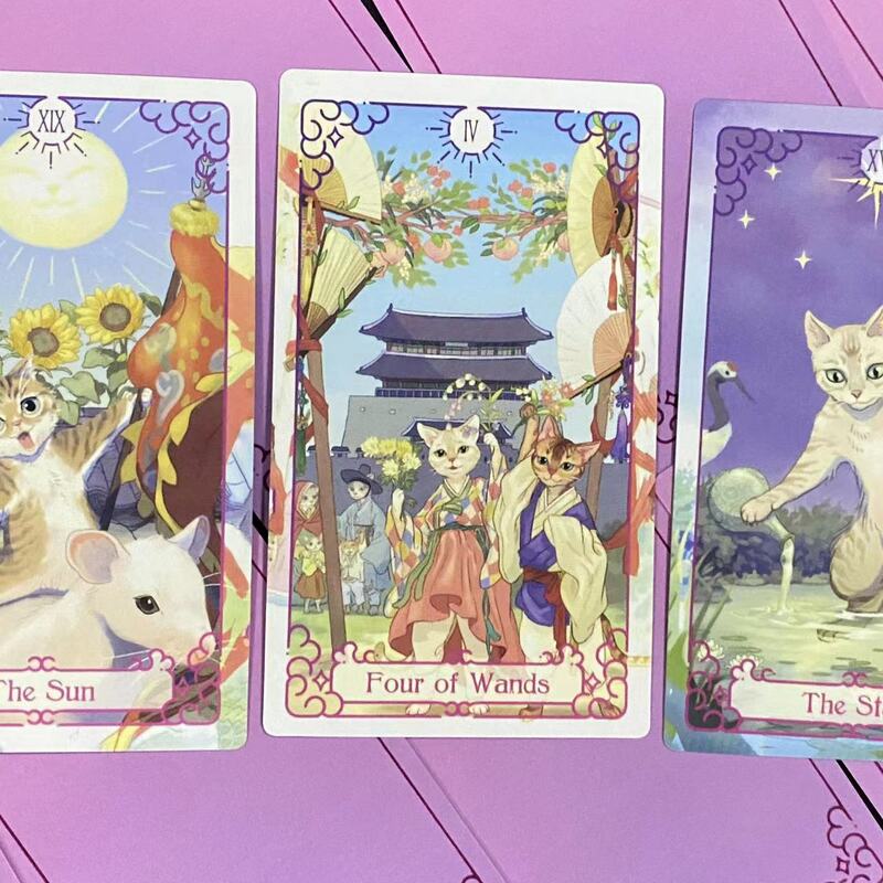 12x7 cm Purple Cat Tarot Deck 78 Pcs Cards with Guidebook for Beginners