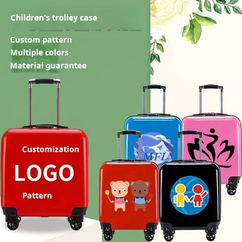 Kotak troli anak-anak, koper kombinasi kunci Roda universal, koper pola bisa disesuaikan, bagasi kartun 14 inci