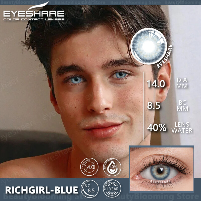 EYESHARE 2pcs Colored Contact Lenses for Eyes Blue Lens Contact Lens Natural Look Color Lenses Eye Yearly Contact Lense for Men