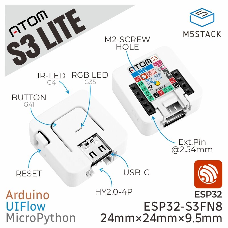 M5Stack Officiële ATOMS3 Lite ESP32S3 Dev Kit