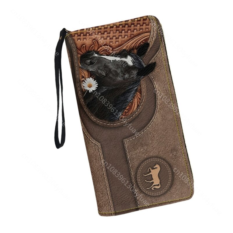 Luksusowa markowa torebka dla kobiet Animal Horse 3D Print Długie portfele Torebki na pieniądze Skórzane etui na wizytówki Spersonalizowana kopertówka z imieniem