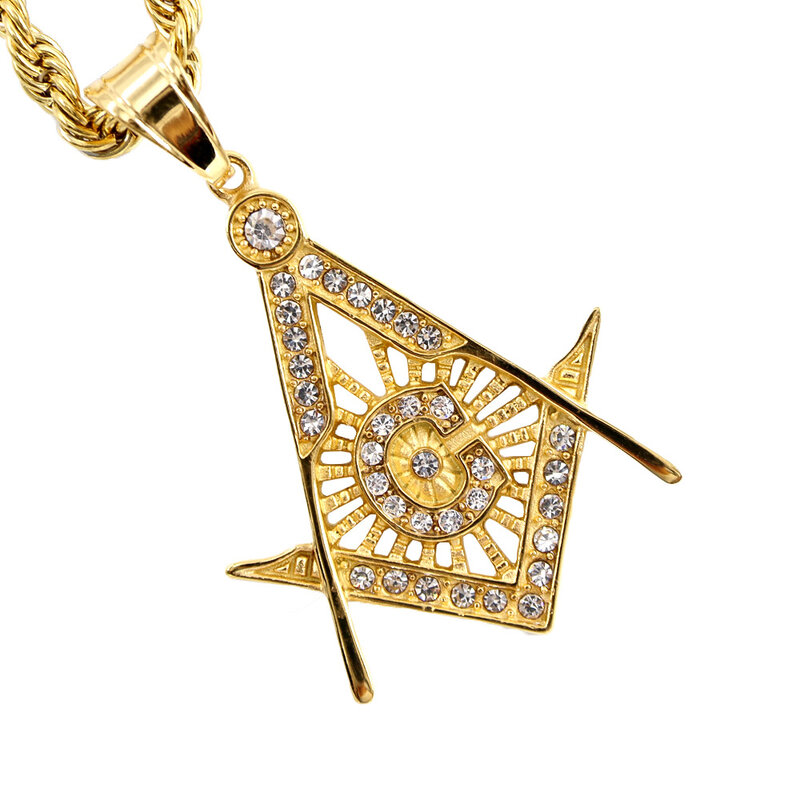 3 Sizes Masonic pendant jewelry freemason AG emblem Mason symbol pendant necklace with shining crystals