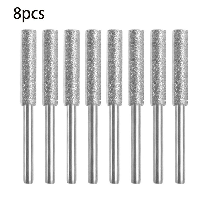 8pcs 4mm Diamond Coat Cylindrical Burr Drill Bit Stone Round File Fits Diamond Grinding Rod Mill Rotary File Carving Tool