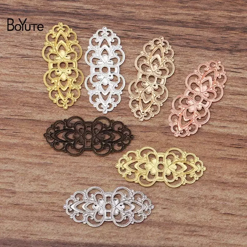 BoYuTe (50 Pieces/Lot) 15*33MM European Filigree Flower Findings Wholesale Brass Material DIY Jewelry Accessories
