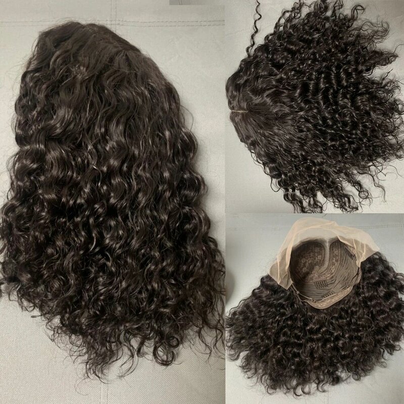 Pelucas de cabello humano virgen brasileño para mujer negra, pelo corto prearrancado con encaje Frontal 13x4, 180% de densidad, onda profunda