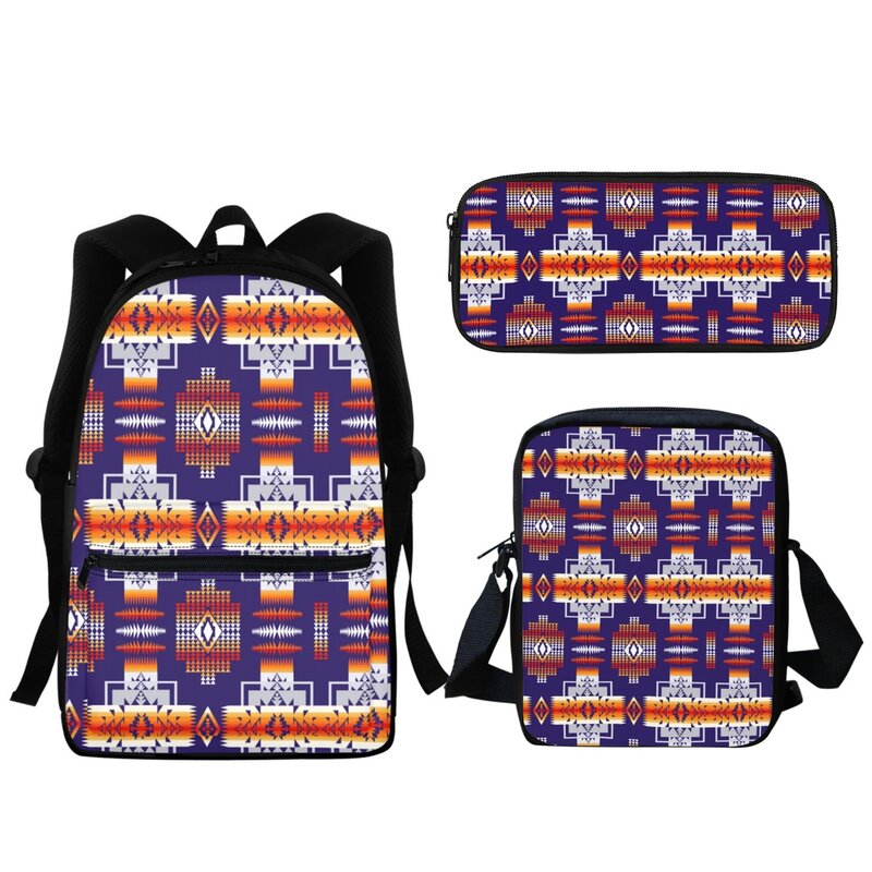 Mochila Estudantil Padrão Tribal Popular, Zipper Messenger Bag, Impressão geométrica clássica vintage, Sacos de escola, Estojo de lápis
