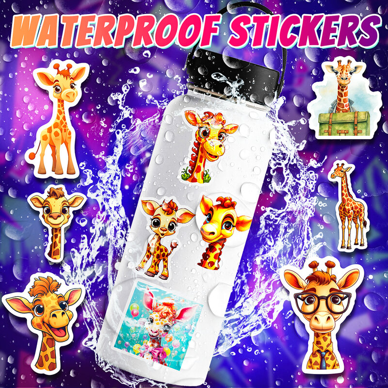 Cute Cartoon Giraffe Stickers Pack para Crianças, Scrapbooking, Viagem, Bagagem, Laptop, Notebook, Decoração da Parede, Decalques, 10 Pcs, 50Pcs