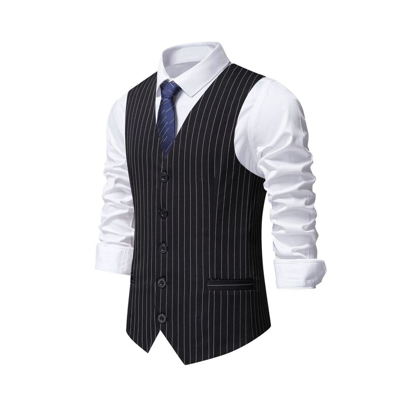 Colete listrado preto masculino, terno de negócios britânico, roupa formal profissional de padrinho, primavera e outono, Y42