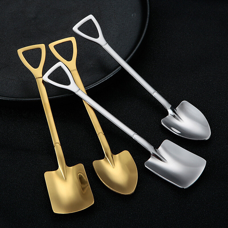 4pcs Set Stainless Steel Shovel & Point Spoons Coffee Tea Spoon Ice Cream Dessert Tip Scoops Cutlery Tableware Set Kitchen Tools