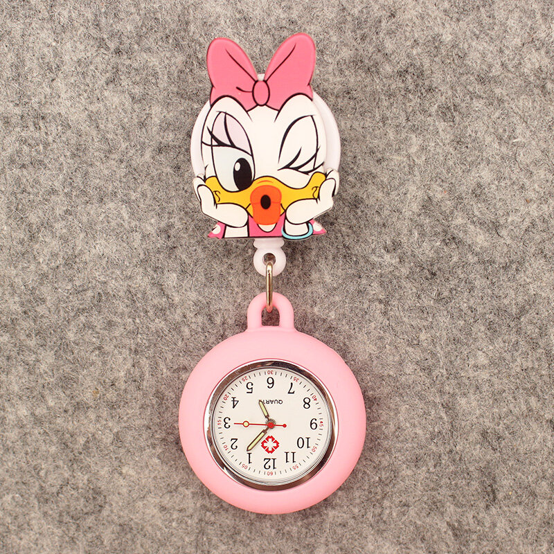 Cartoon Couple Duck Bow Mouse Style Stretchable Pocket Watch Retractable And With Clip For Men And Women