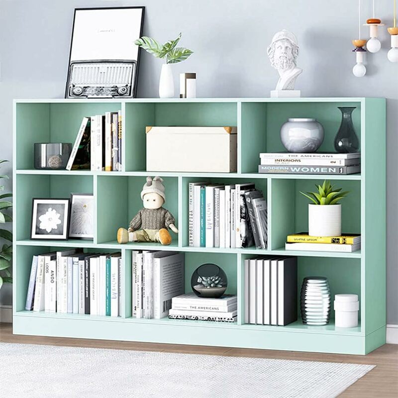 Открытый книжный шкаф низкий книжный шкаф-Деревянный 3 уровня напольный стенд Органайзер дисплея, Тиффани зеленый