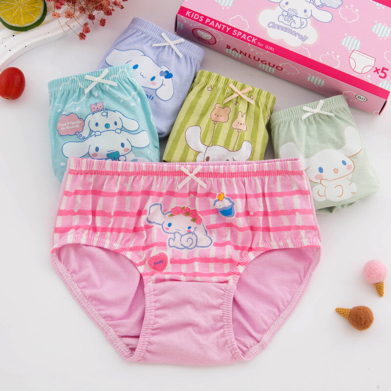Sanrio Kuromi-ropa interior para niños, calzoncillos de algodón con estampado de dibujos animados de Anime, lindos pantalones cortos Kawaii para bebés, regalo de Navidad, 5 piezas