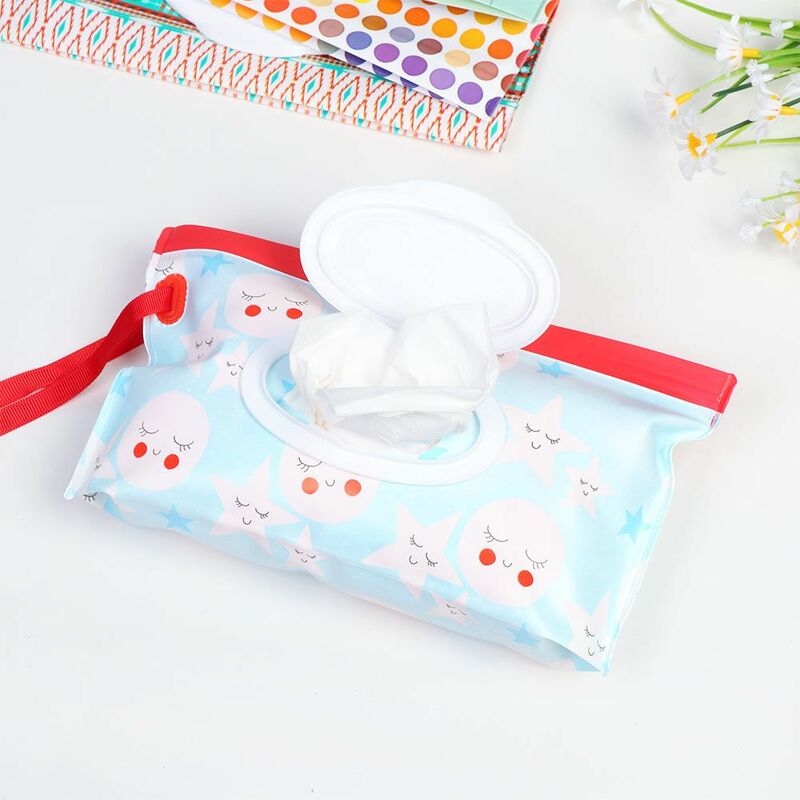 Fashion Outdoor Carrying Case Flip Cover Baby Product Snap-Strap Wet Wipes Bag Tissue Box Stroller Accessories Cosmetic Pouch