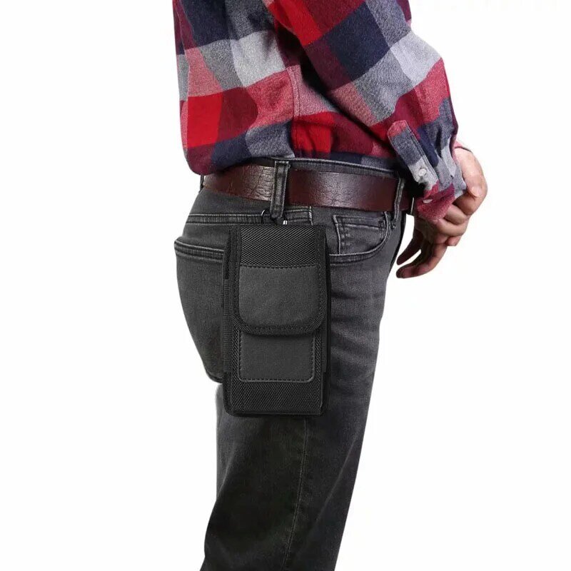 Oxford – sac de taille en tissu noir pour hommes et femmes, pochette pour téléphone Portable, sac de rangement à la taille, sac pour téléphone Portable d'extérieur avec mousqueton
