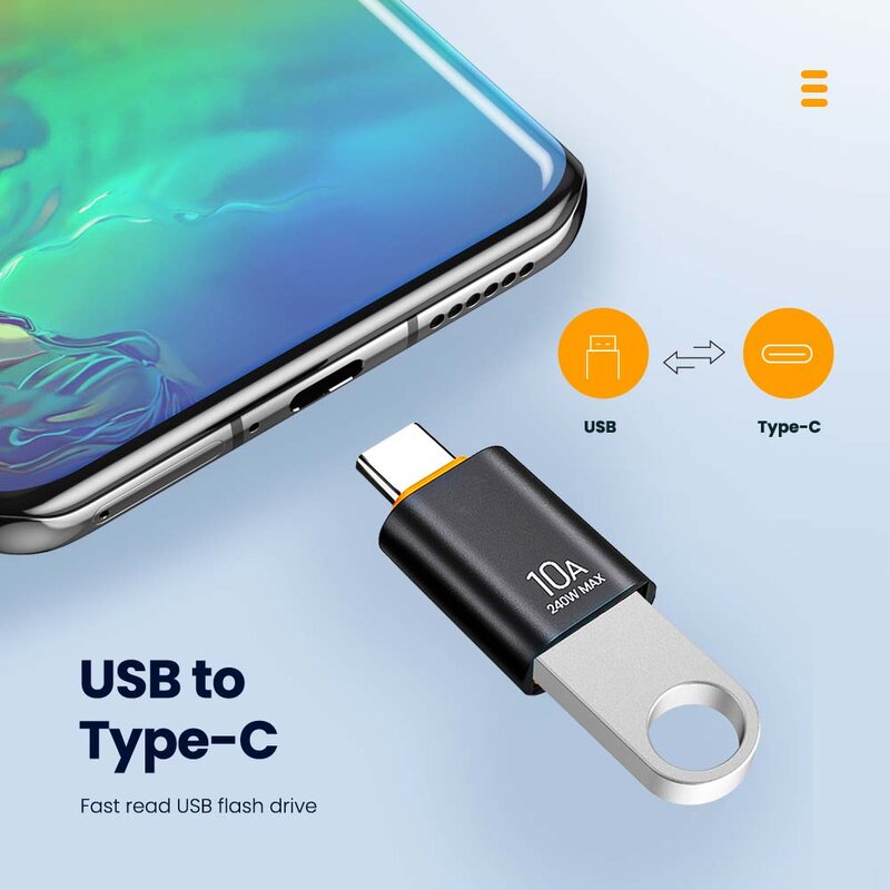 OTG USB 3.0 to C타입 어댑터, USB 암 to C타입 수 고속 충전 어댑터, 샤오미 삼성 노트북 PC용, 10A