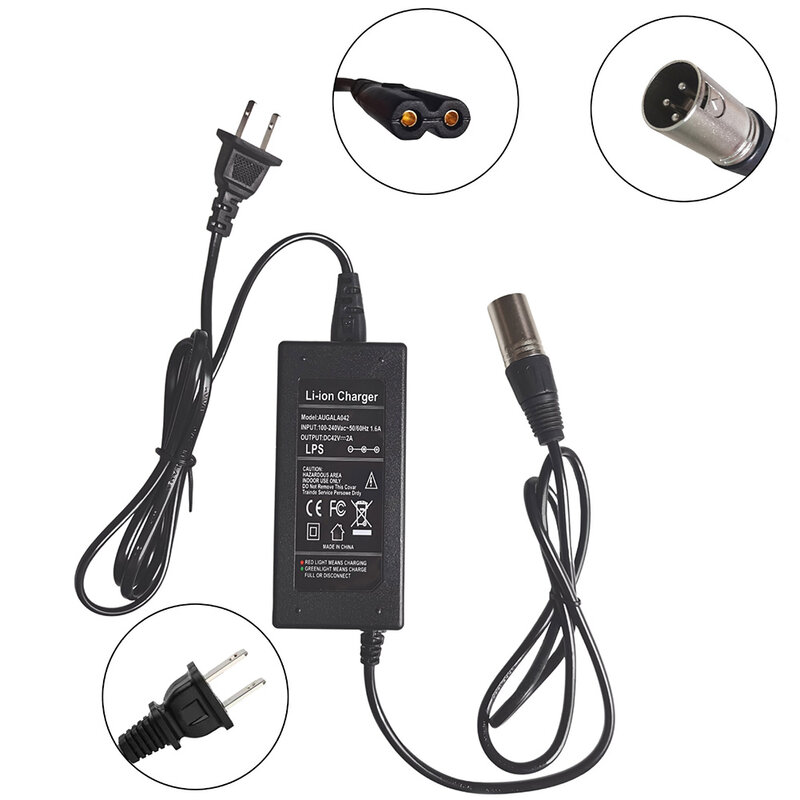 42V 2A Scooter charger Battery Charger Power Supply Adapters Use Male 3-Pin XLR Socket Connector E-Bike Charger Accessories