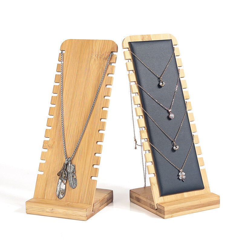 Neueste Bambus Schmuck Display Stand Halskette Ohrring Display Stand mehrere Halskette Staffelei Vitrine Display Halter für Halsketten