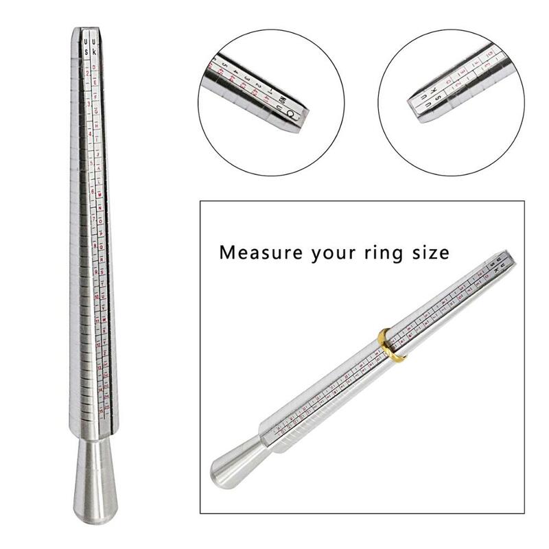 4PCS Ring Mandrel Sizer Tool with Metal Mandrel Finger Sizing Measuring Stick and Ring Sizer Guage and Rubber Jewelers Hammer