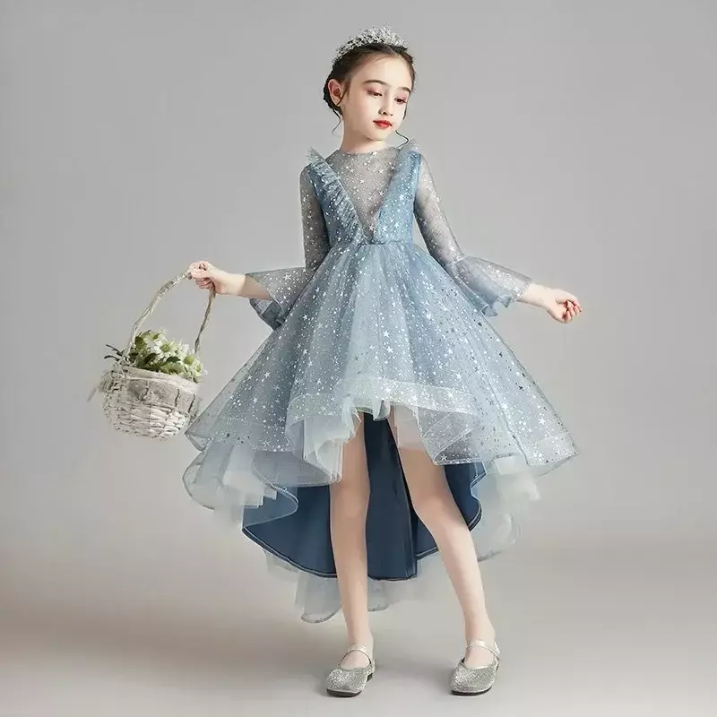 Vestido de princesa infantil, Gaze fofa para menina, florista elegante, vestido de casamento, anfitrião, caminhada com piano Show Performance