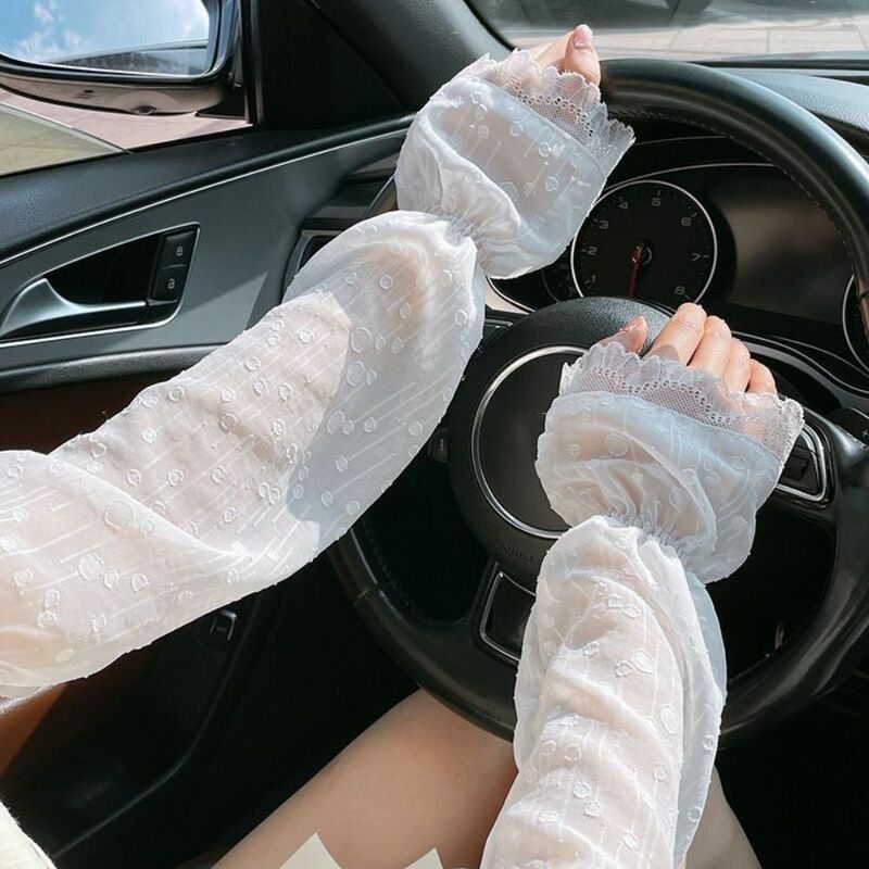 Lace Ice Silk Arm Sleeves, mangas elásticas de chiffon, capa de proteção solar, protetor solar solto, aquecedores de braço ao ar livre