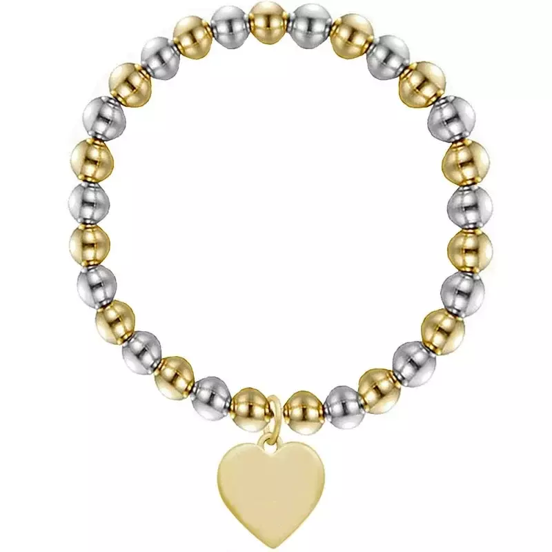 CHW1-pulsera de cuerda elástica de acero inoxidable para mujer, joyería de fiesta, colgante de corazón, cadena de cuentas, brazaletes