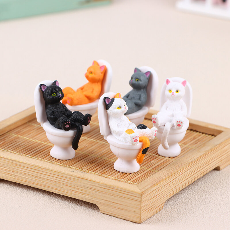 1Pc Toilet Series Miniature Cat Figurine Cute Long Lasting Cat Statue Nice-looking For Office Home Utensil Decorations Accessory