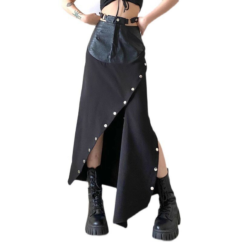 تنورة SuperAen المرقعة للنساء ، تنورة بسحاب منقسم ، تصميم عتيق ، الصيف ، من SuperAen