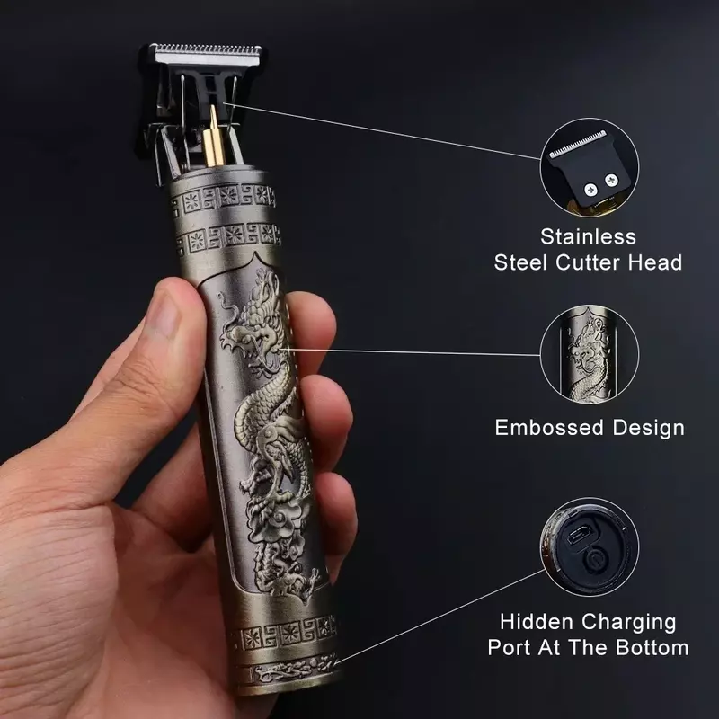 T9 Vintage Hair Clipper Professional Electric Rechargeable Barber Trimmer Cordless Trimmer Type-c Zero Gapped Cutting Barber