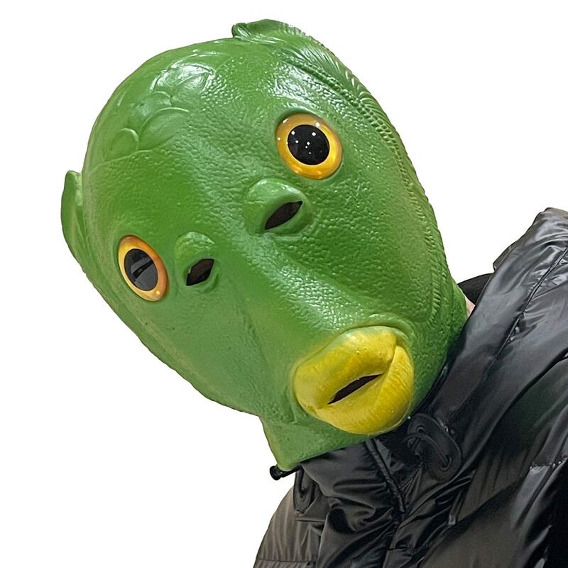 Grüne Fische Maske Lustige Maske Latex Tier Gesicht Maske für Halloween Masquerade Party Kostüm Disguise Cosplay Bankett Phantasie Fisch Hut
