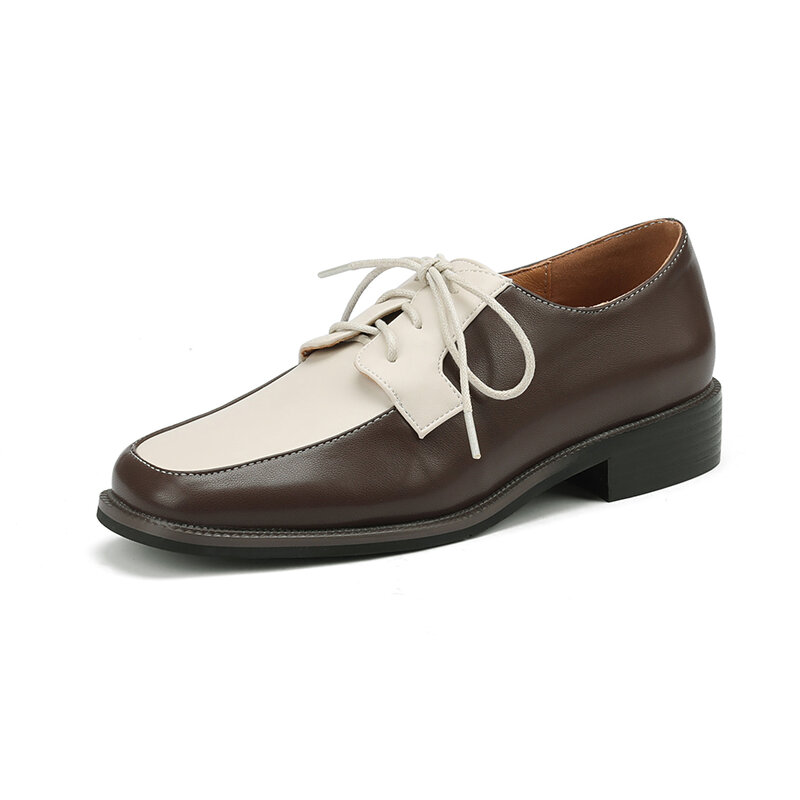 Zapatos planos Oxford de estilo británico para mujer, calzado informal con cordones, color blanco y negro, primavera y otoño
