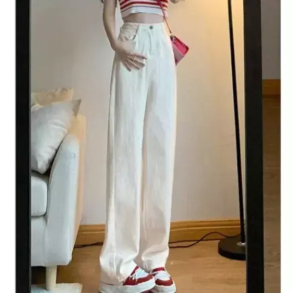 Artistic Lightweight Women Trendy Wide-legged Pants Simple Style High-Waist Design Suitable Casual Occasions