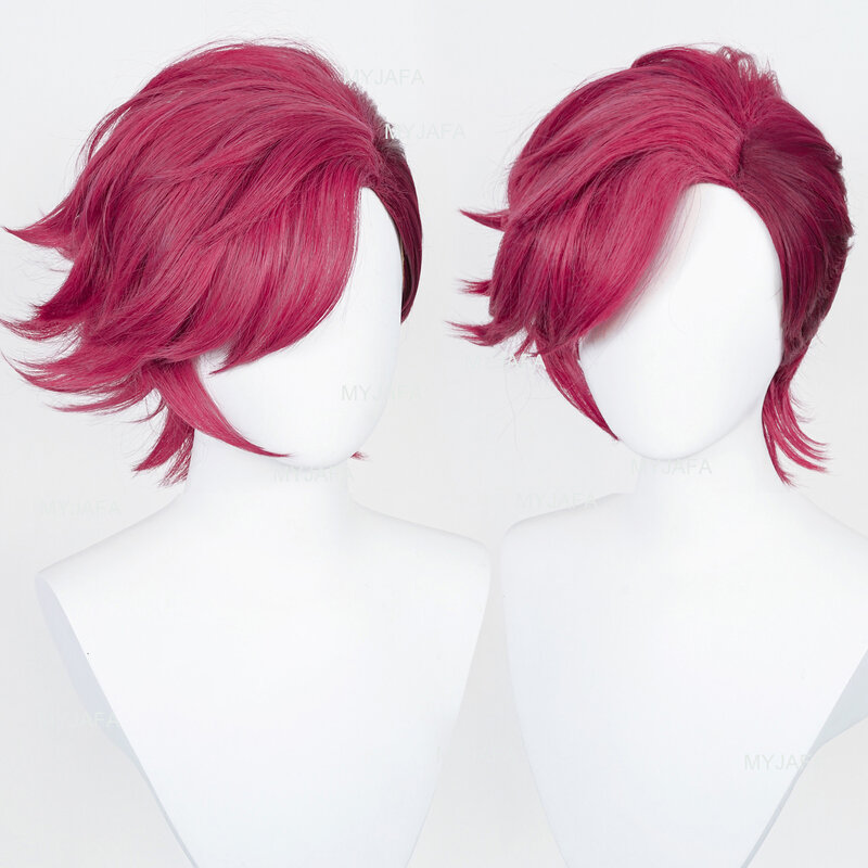 Alta qualidade jogo lol arcane vi peruca cosplay vi profunda rosa 30cm curto resistente ao calor do cabelo sintético role play anime perucas + peruca boné