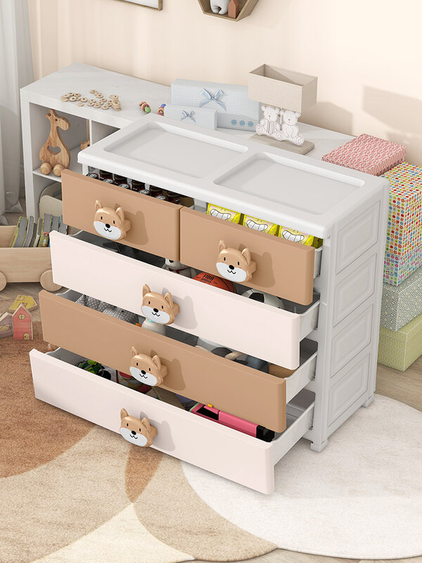 Kotak penyimpanan dengan kapasitas besar dan gaya laci besar untuk mainan anak-anak, buku, pakaian, makanan ringan, dan kotak Organisasi